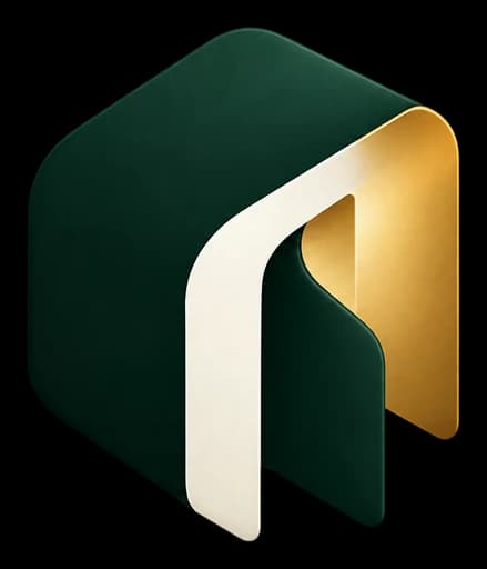 The Darb symbol: a forest-green doorway form with an ivory band and a gold inner face.